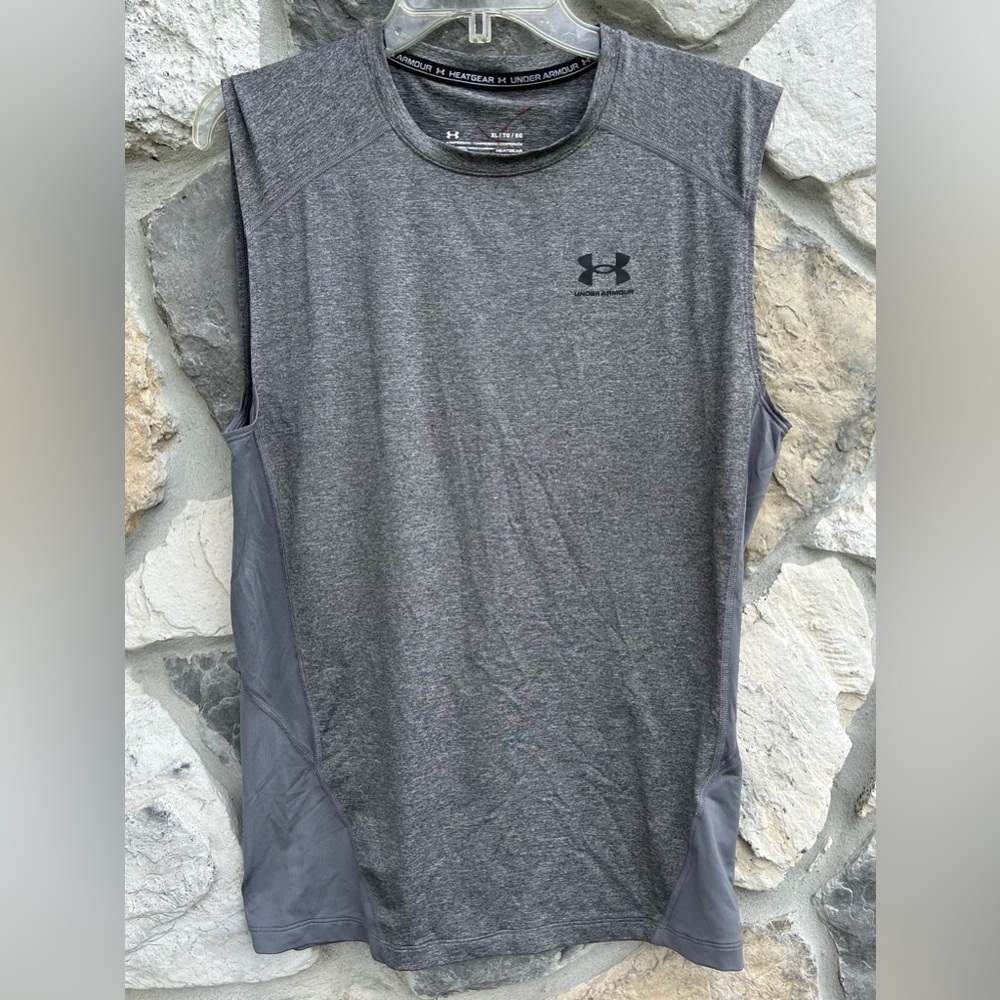 Under Armour Heat Gear Compression Tank Mens Sz XL Gray Training Gym Activewear